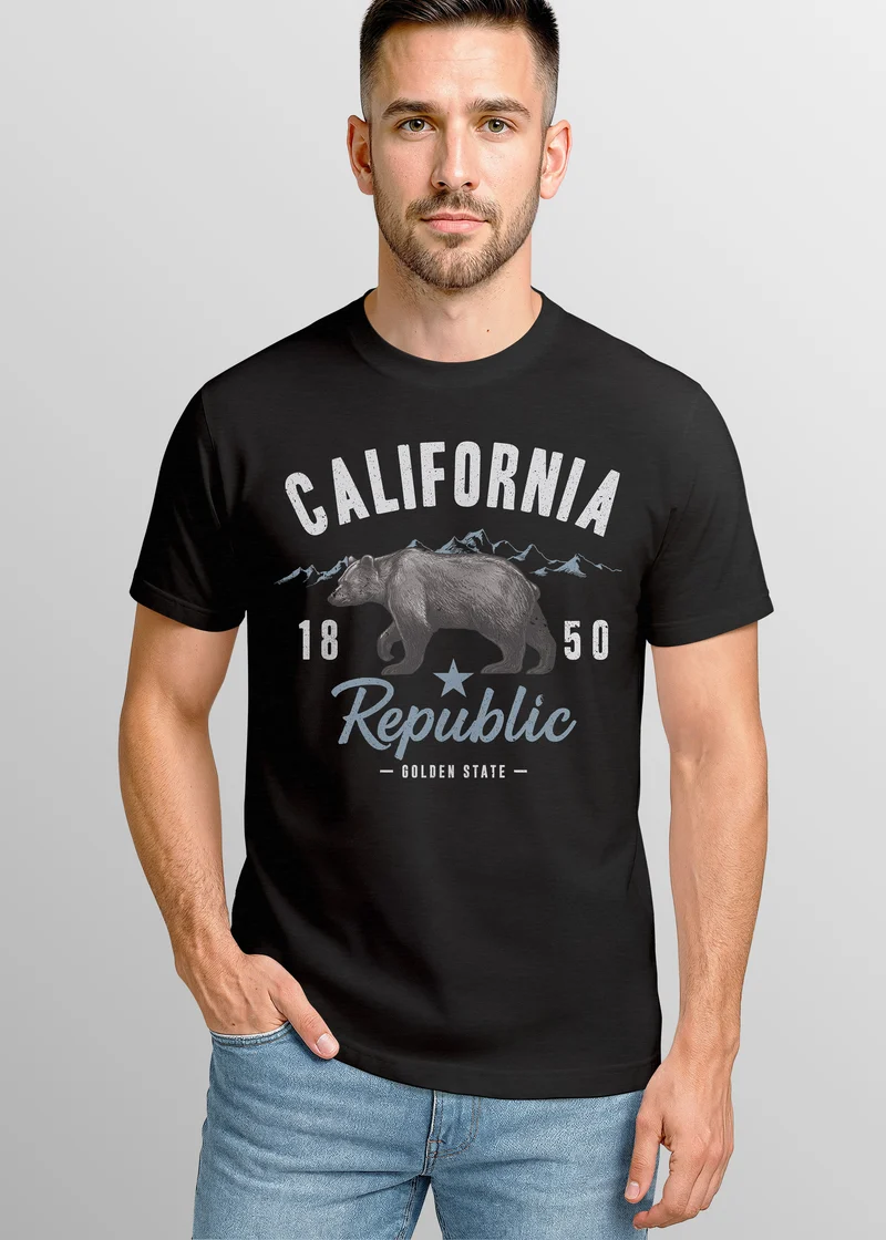 Herren T-Shirt California Sommer Summer Golden State USA Bär Bear Bedruckt Aufdruck Print Fashion Streetstyle