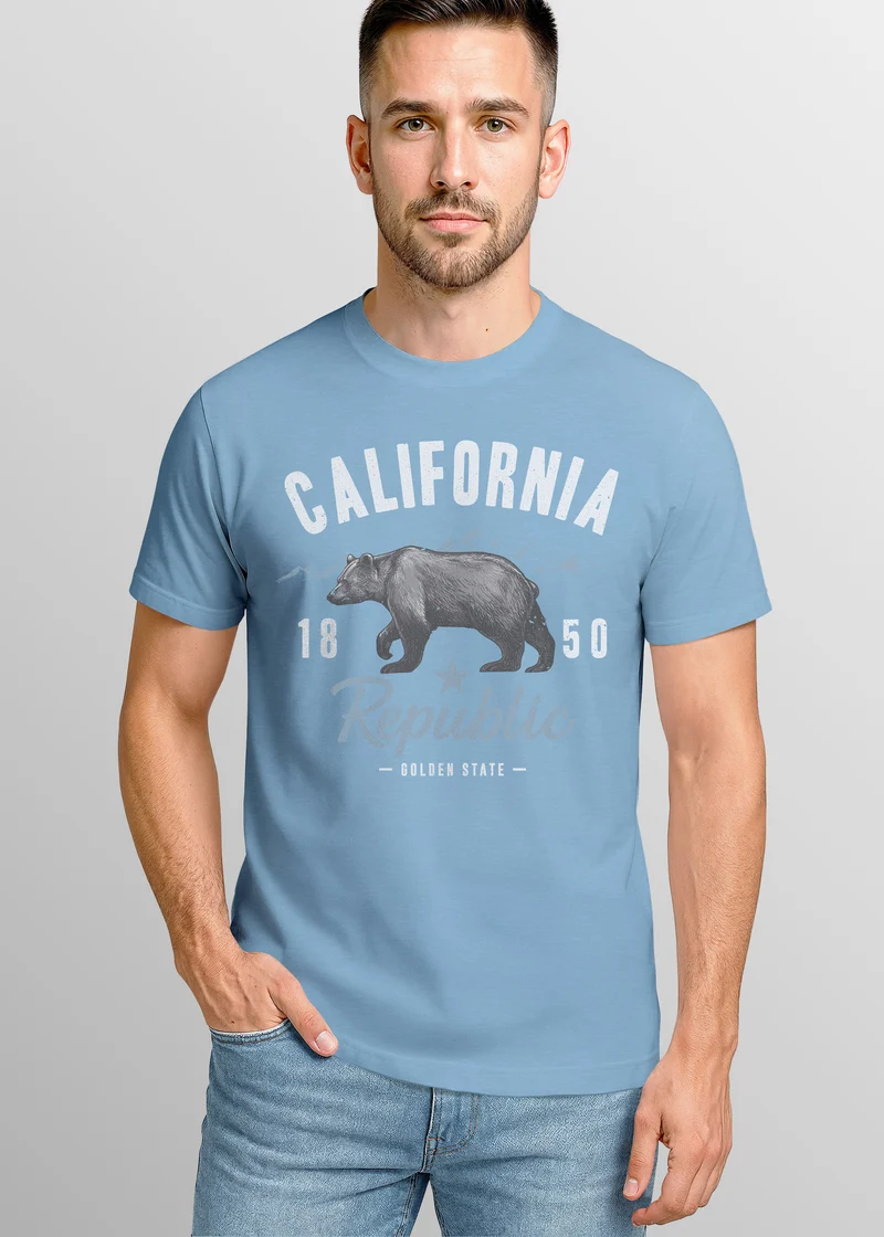 Herren T-Shirt California Sommer Summer Golden State USA Bär Bear Bedruckt Aufdruck Print Fashion Streetstyle