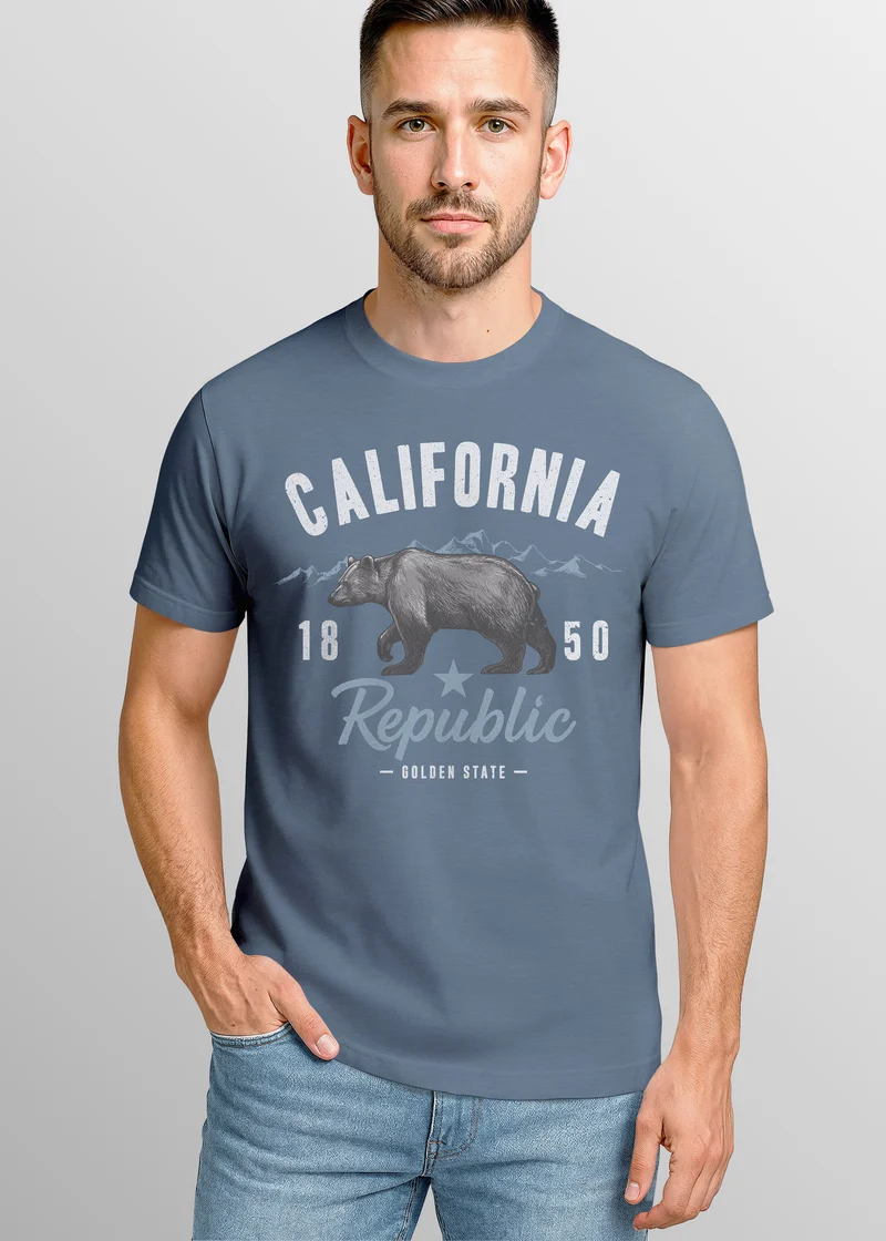 Herren T-Shirt California Sommer Summer Golden State USA Bär Bear Bedruckt Aufdruck Print Fashion Streetstyle