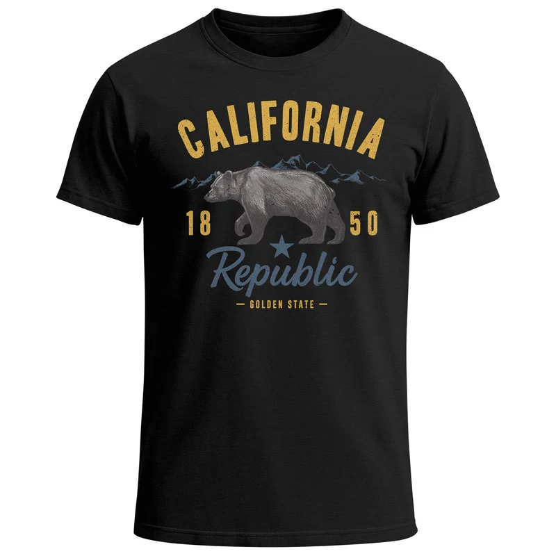 Herren T-Shirt California Sommer Summer Golden State USA Bär Bear Bedruckt Aufdruck Print Fashion Streetstyle