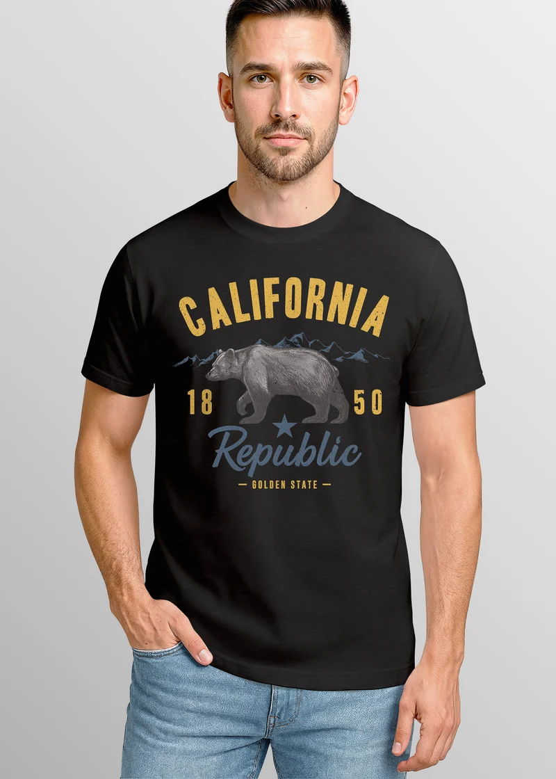 Herren T-Shirt California Sommer Summer Golden State USA Bär Bear Bedruckt Aufdruck Print Fashion Streetstyle