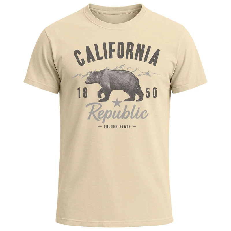 Herren T-Shirt California Sommer Summer Golden State USA Bär Bear Bedruckt Aufdruck Print Fashion Streetstyle
