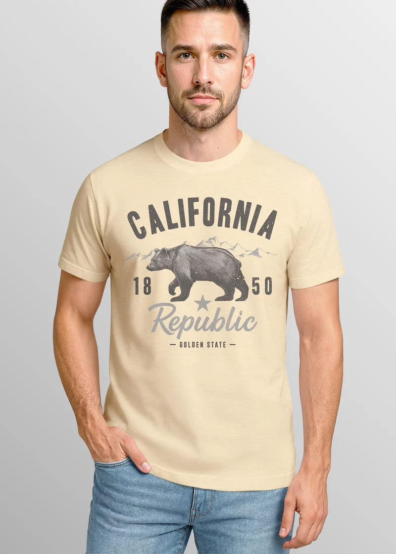 Herren T-Shirt California Sommer Summer Golden State USA Bär Bear Bedruckt Aufdruck Print Fashion Streetstyle