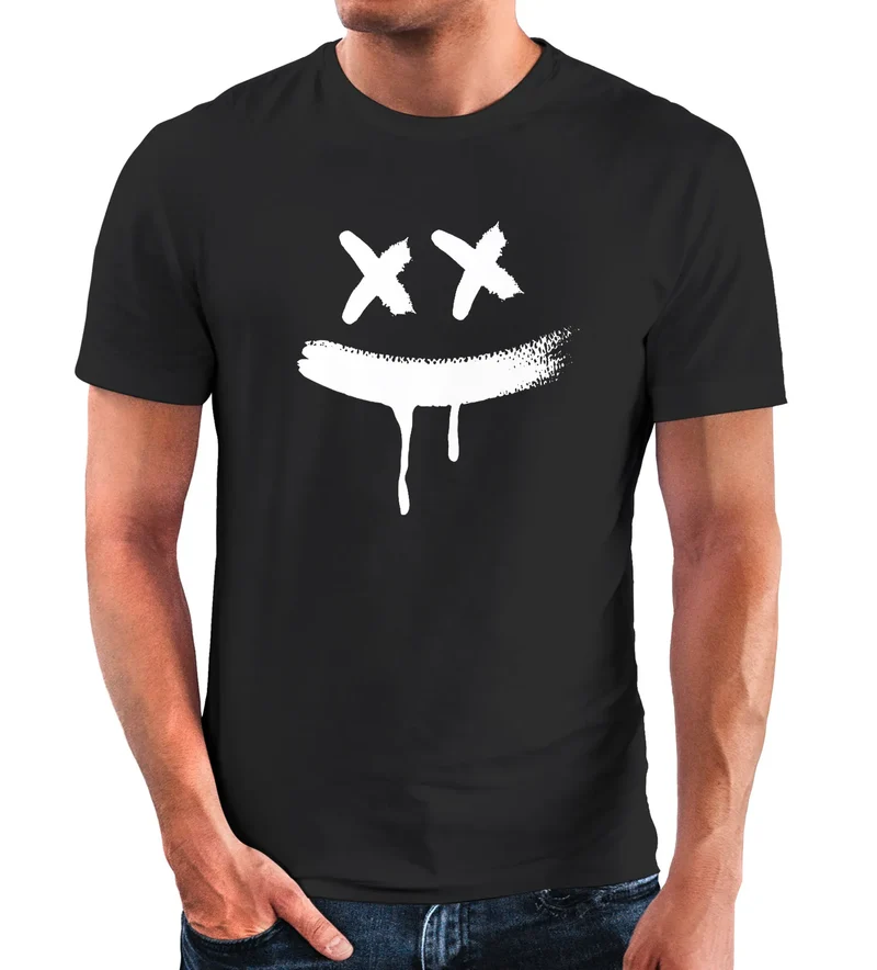 Herren T-Shirt Bedruckt Aufdruck Creepy Smile Sneaky Print Fashion Streetstyle