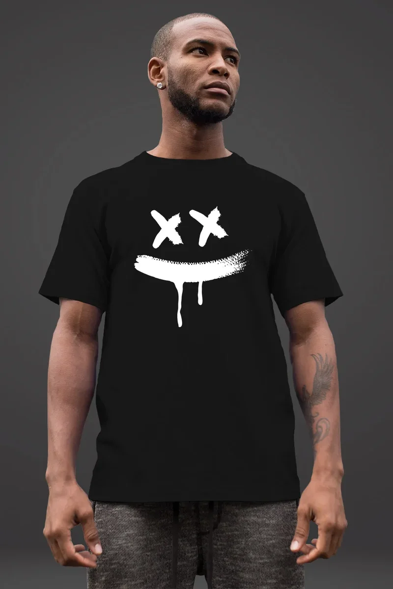 Herren T-Shirt Bedruckt Aufdruck Creepy Smile Sneaky Print Fashion Streetstyle
