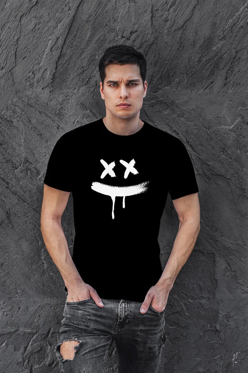 Herren T-Shirt Bedruckt Aufdruck Creepy Smile Sneaky Print Fashion Streetstyle