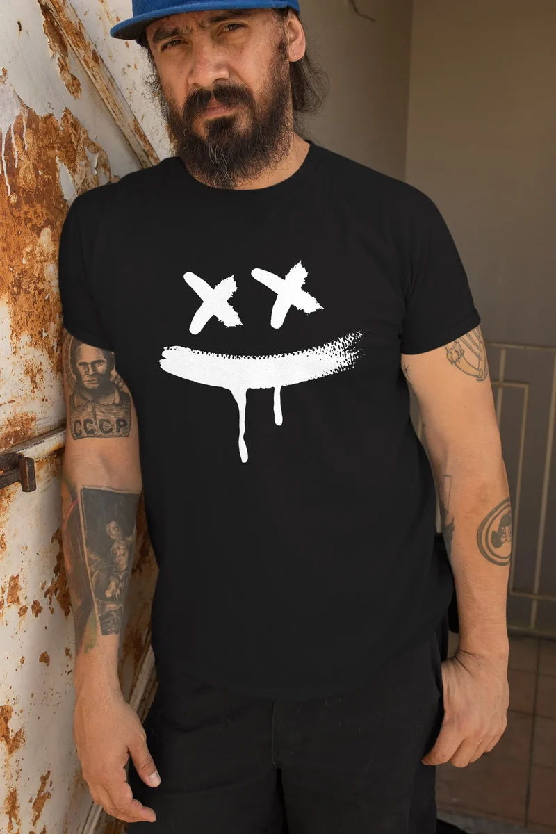 Herren T-Shirt Bedruckt Aufdruck Creepy Smile Sneaky Print Fashion Streetstyle