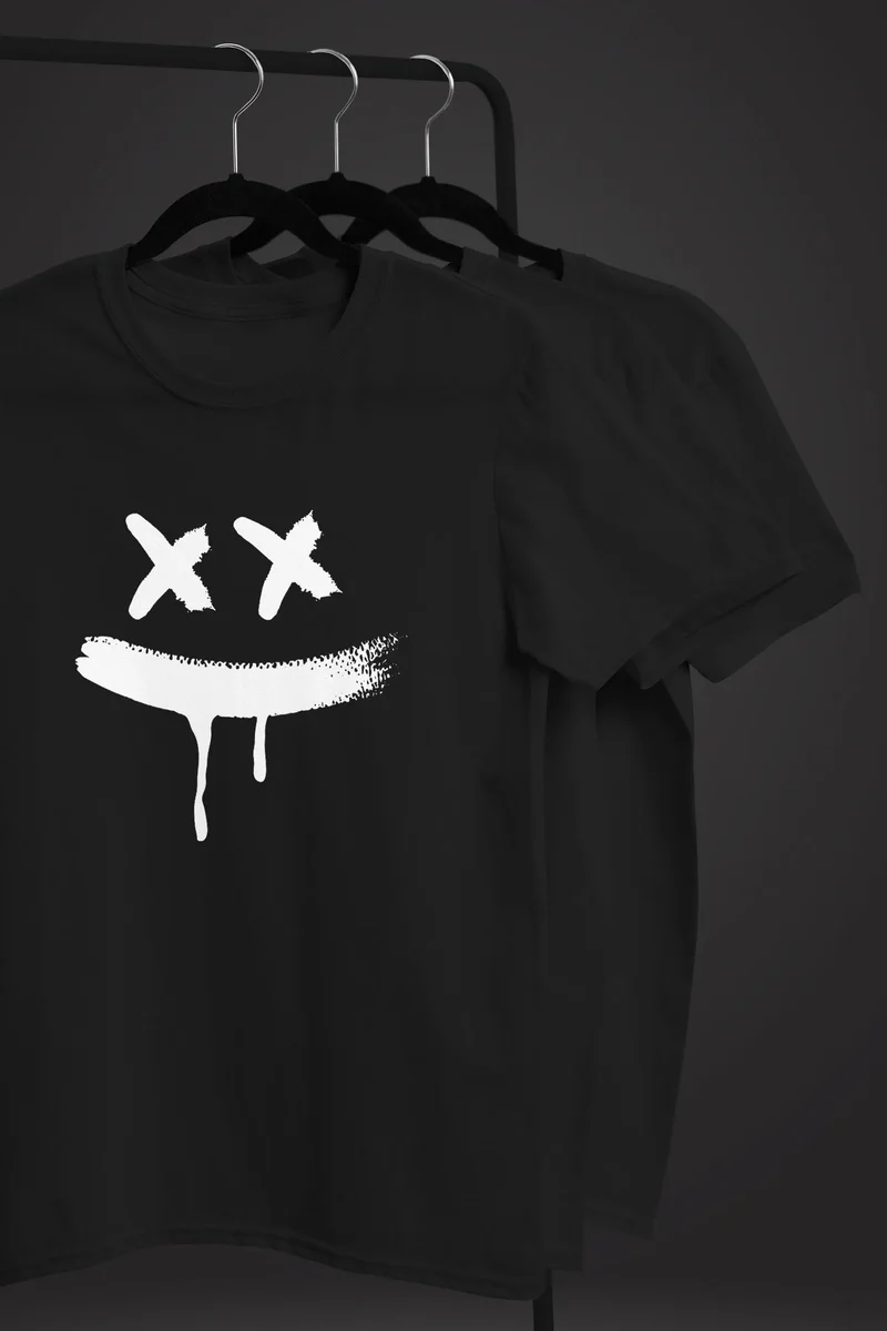 Herren T-Shirt Bedruckt Aufdruck Creepy Smile Sneaky Print Fashion Streetstyle