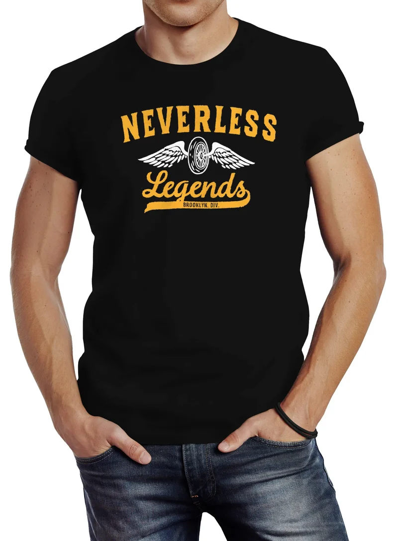 Herren T-Shirt Biker Legends Reifen Flügel Wheel Wings Slim Fit