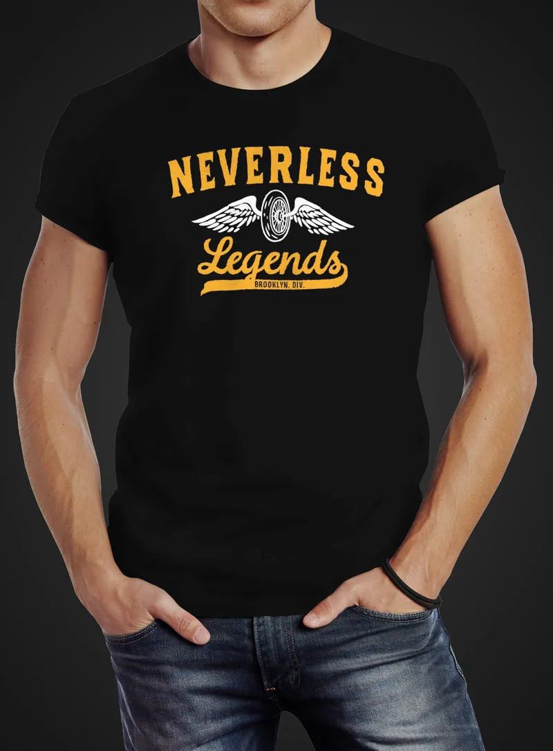 Herren T-Shirt Biker Legends Reifen Flügel Wheel Wings Slim Fit