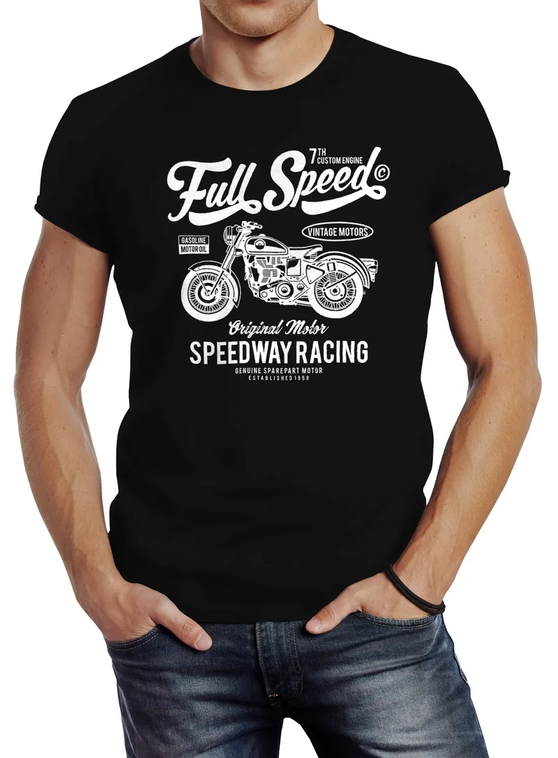 Herren T-Shirt Biker Shirt Full Speed Motorrad Slim Fit