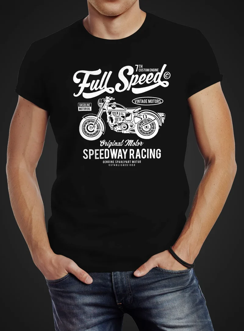 Herren T-Shirt Biker Shirt Full Speed Motorrad Slim Fit