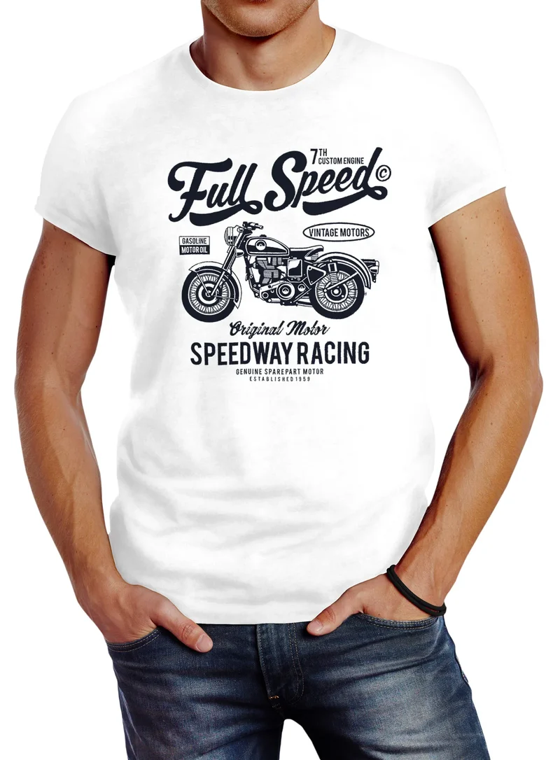 Herren T-Shirt Biker Shirt Full Speed Motorrad Slim Fit
