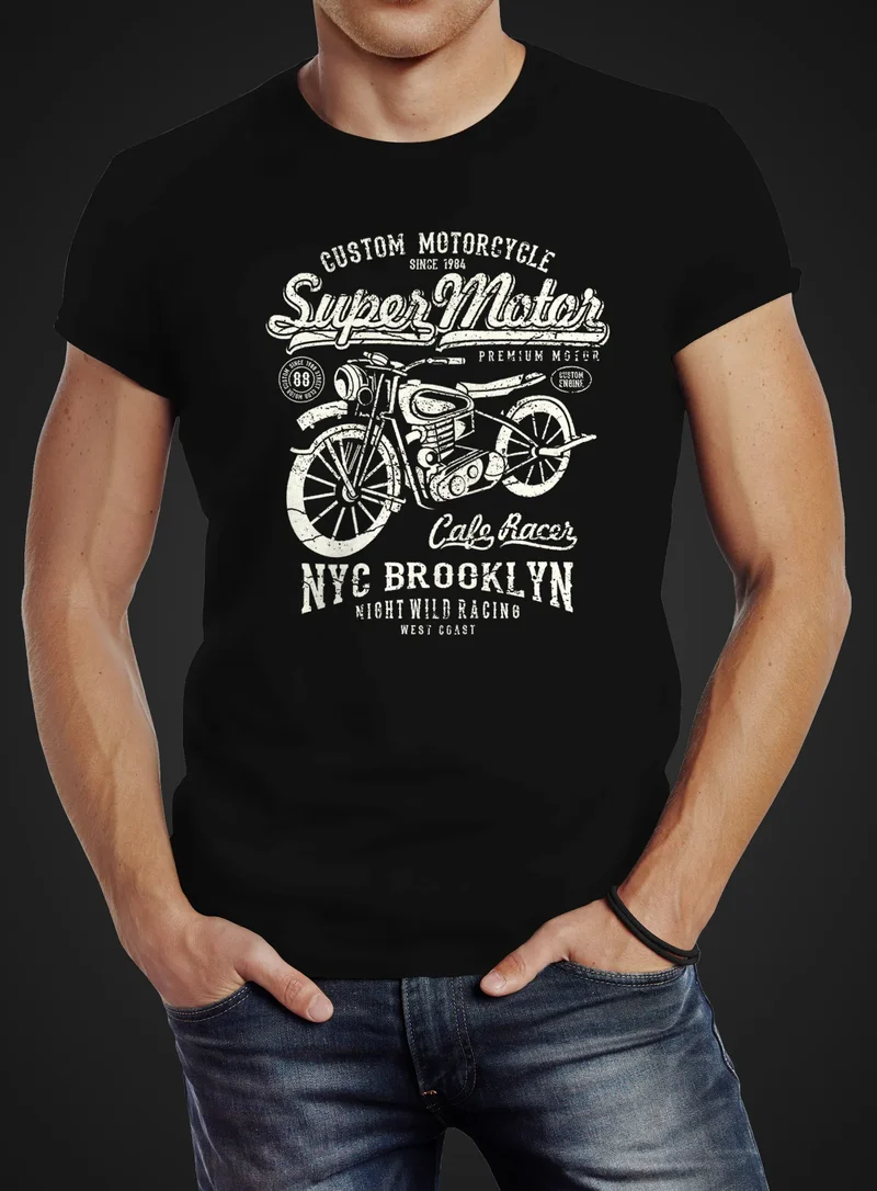 Herren T-Shirt Biker Shirt Motorrad Super Motor Retro Vintage Slim Fit