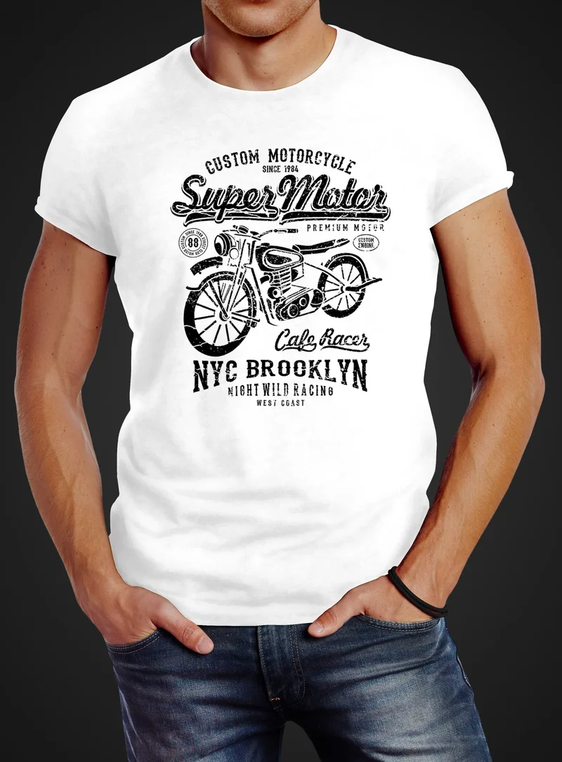 Herren T-Shirt Biker Shirt Motorrad Super Motor Retro Vintage Slim Fit