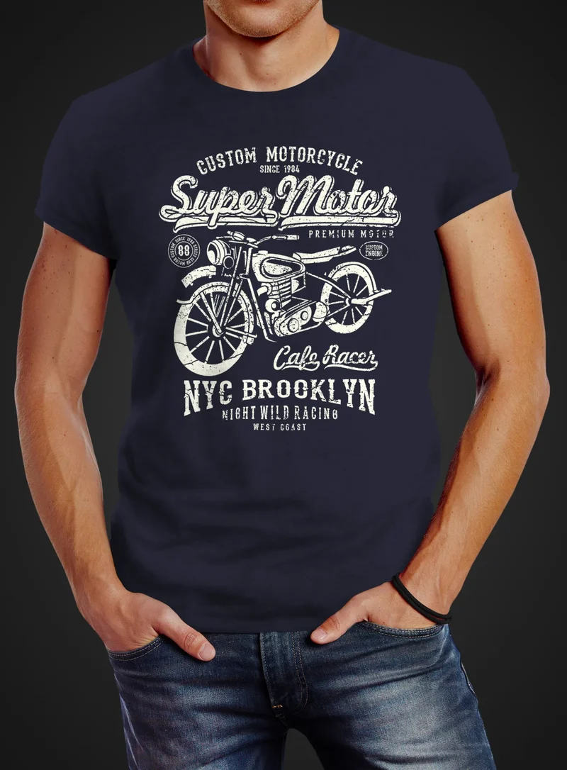 Herren T-Shirt Biker Shirt Motorrad Super Motor Retro Vintage Slim Fit