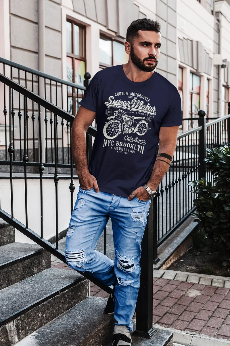 Herren T-Shirt Biker Shirt Motorrad Super Motor Retro Vintage Slim Fit