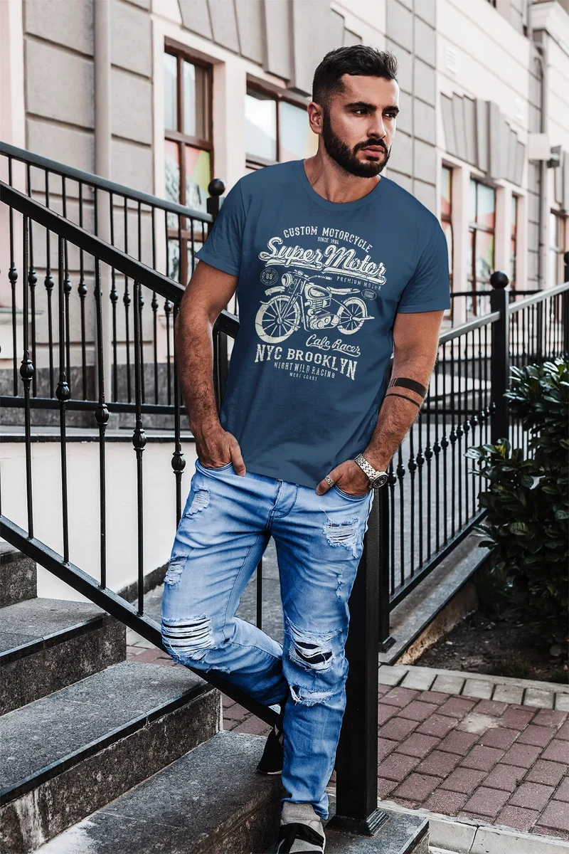Herren T-Shirt Biker Shirt Motorrad Super Motor Retro Vintage Slim Fit