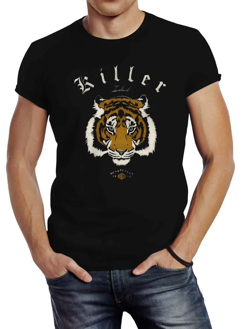 Herren T-Shirt Biker Killer Club Vintage Motorrad Tiger Slim Fit