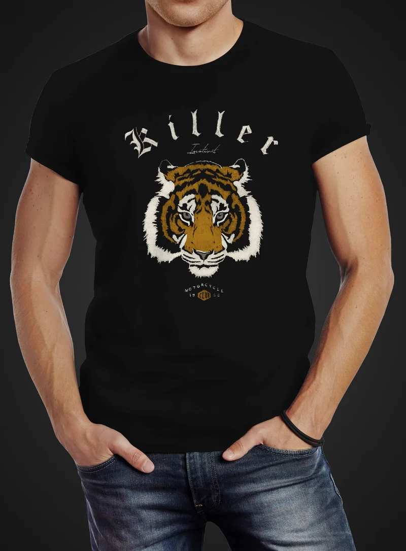 Herren T-Shirt Biker Killer Club Vintage Motorrad Tiger Slim Fit