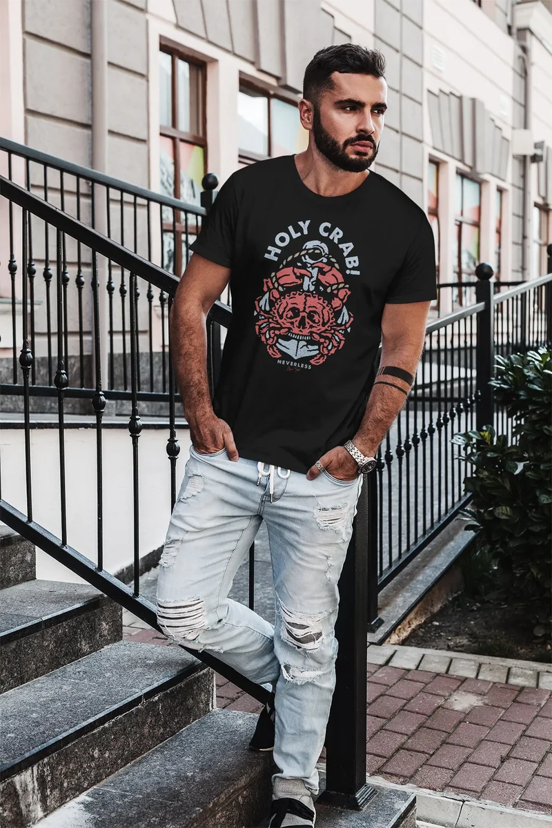 Herren T-Shirt Anker Motiv Skull Crab maritimes Motiv witzig Slim Fit