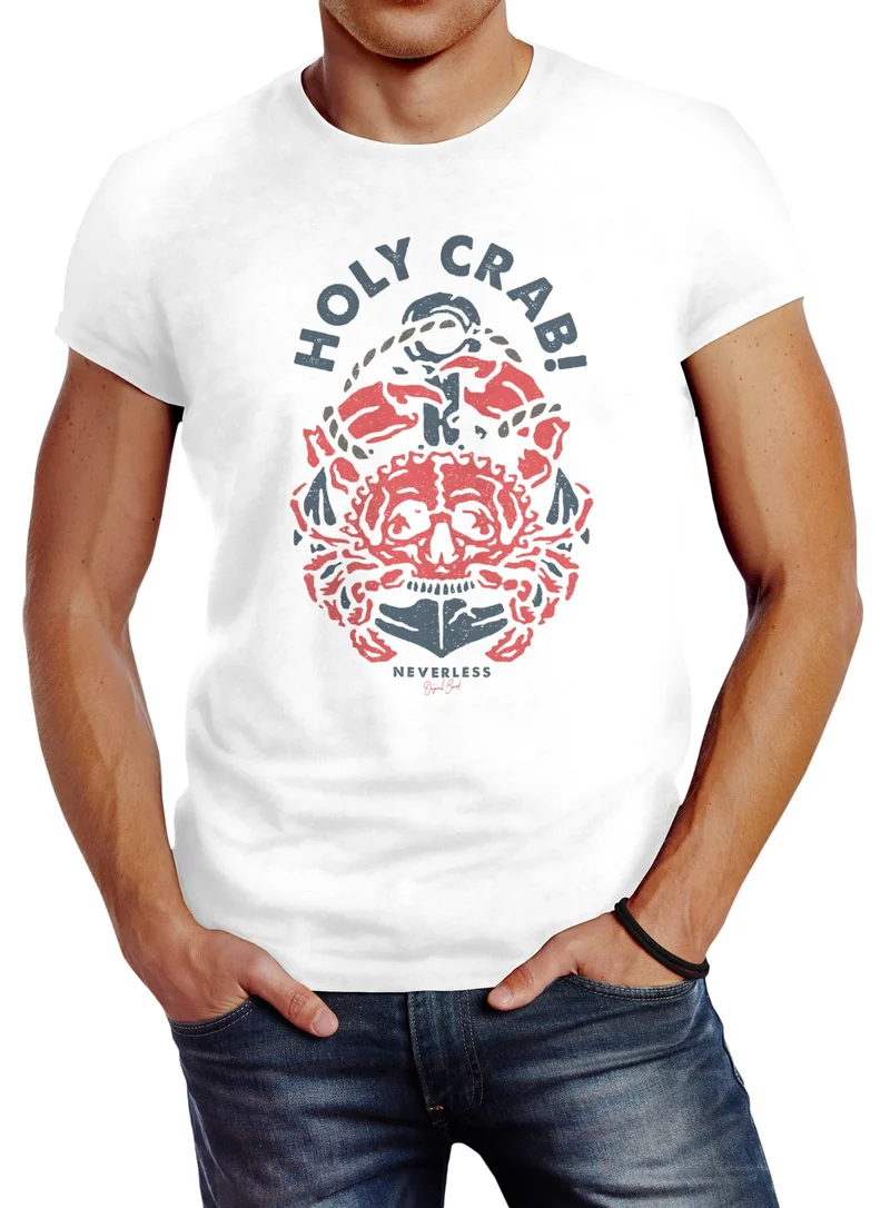Herren T-Shirt Anker Motiv Skull Crab maritimes Motiv witzig Slim Fit