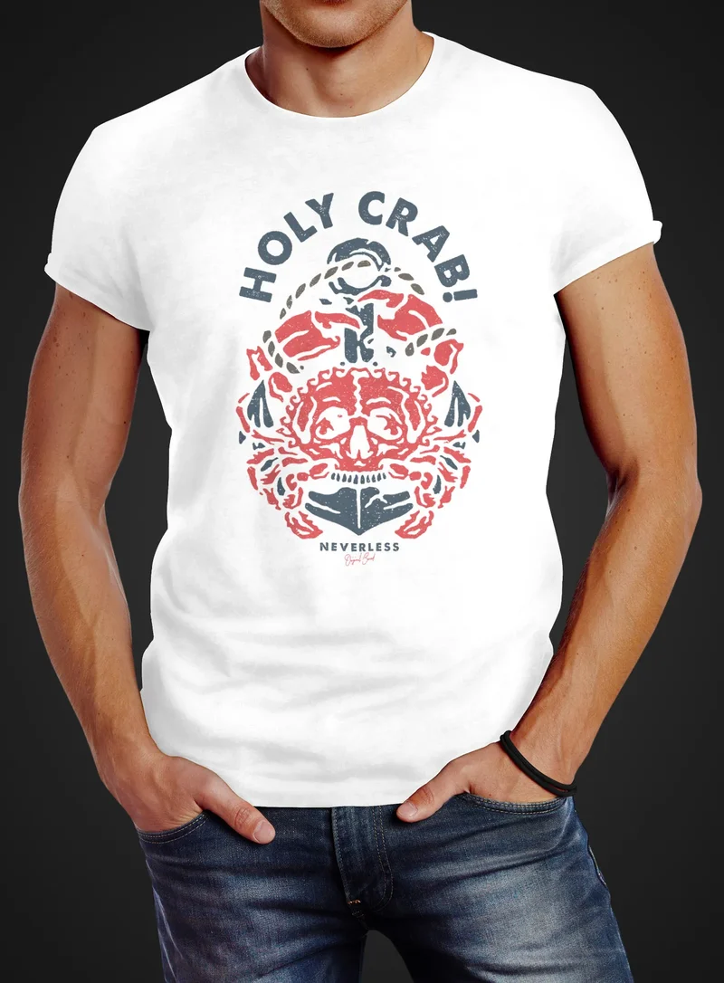 Herren T-Shirt Anker Motiv Skull Crab maritimes Motiv witzig Slim Fit