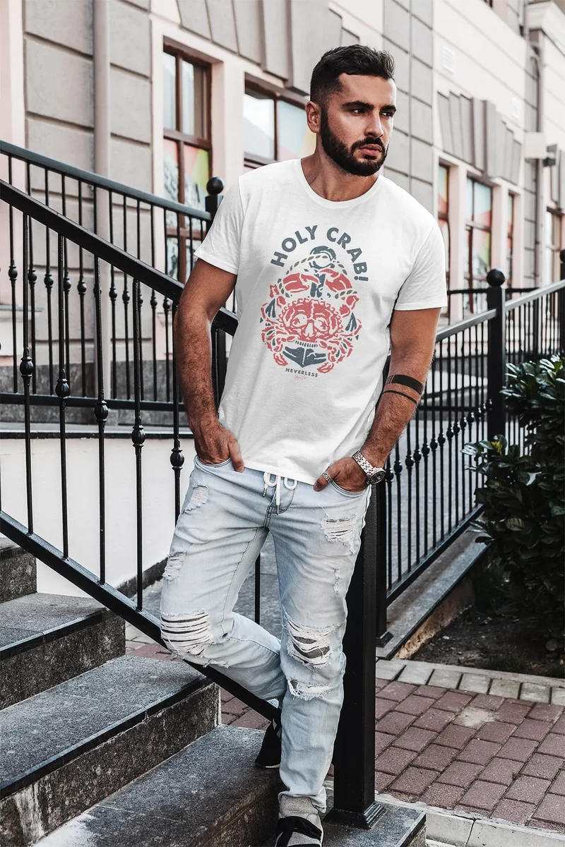 Herren T-Shirt Anker Motiv Skull Crab maritimes Motiv witzig Slim Fit