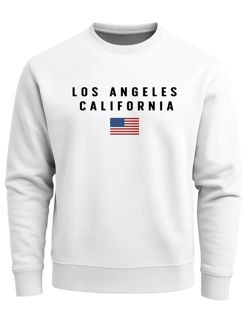 Sweatshirt Herren Bedruckt Schriftzug California Los Angeles USA Amerika Flagge Rundhals-Pullover