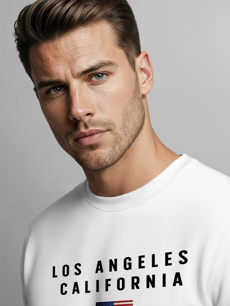 Sweatshirt Herren Bedruckt Schriftzug California Los Angeles USA Amerika Flagge Rundhals-Pullover