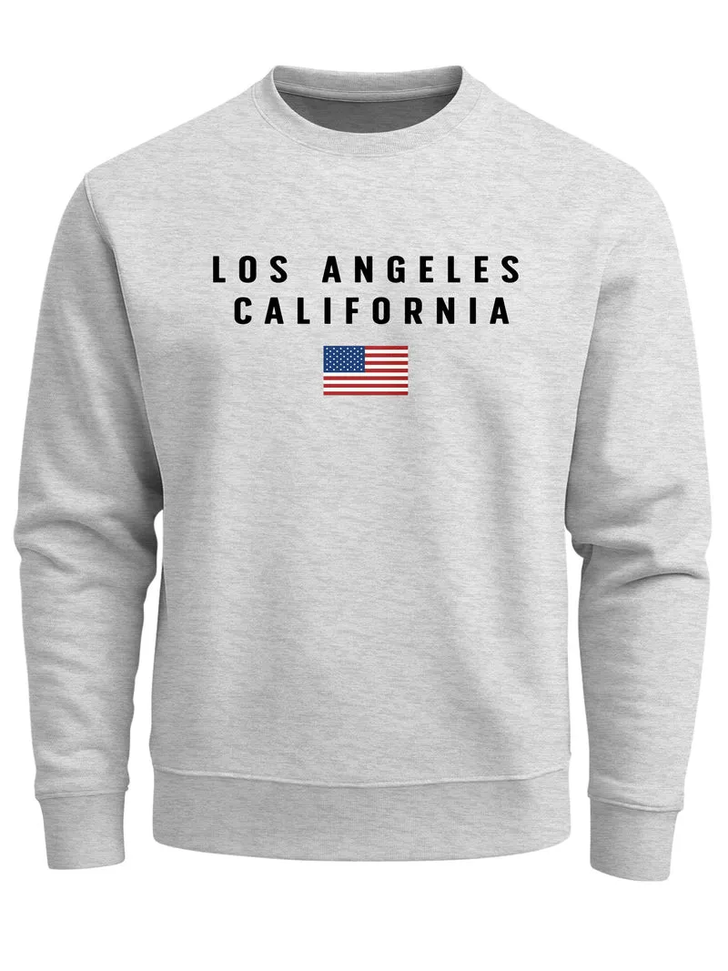 Sweatshirt Herren Bedruckt Schriftzug California Los Angeles USA Amerika Flagge Rundhals-Pullover