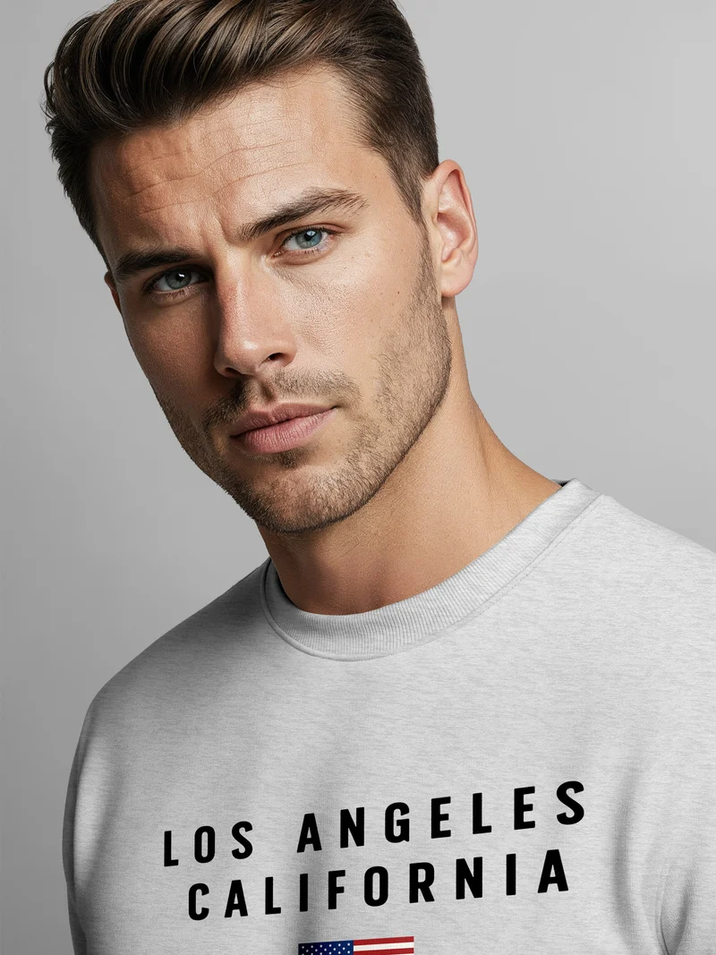 Sweatshirt Herren Bedruckt Schriftzug California Los Angeles USA Amerika Flagge Rundhals-Pullover