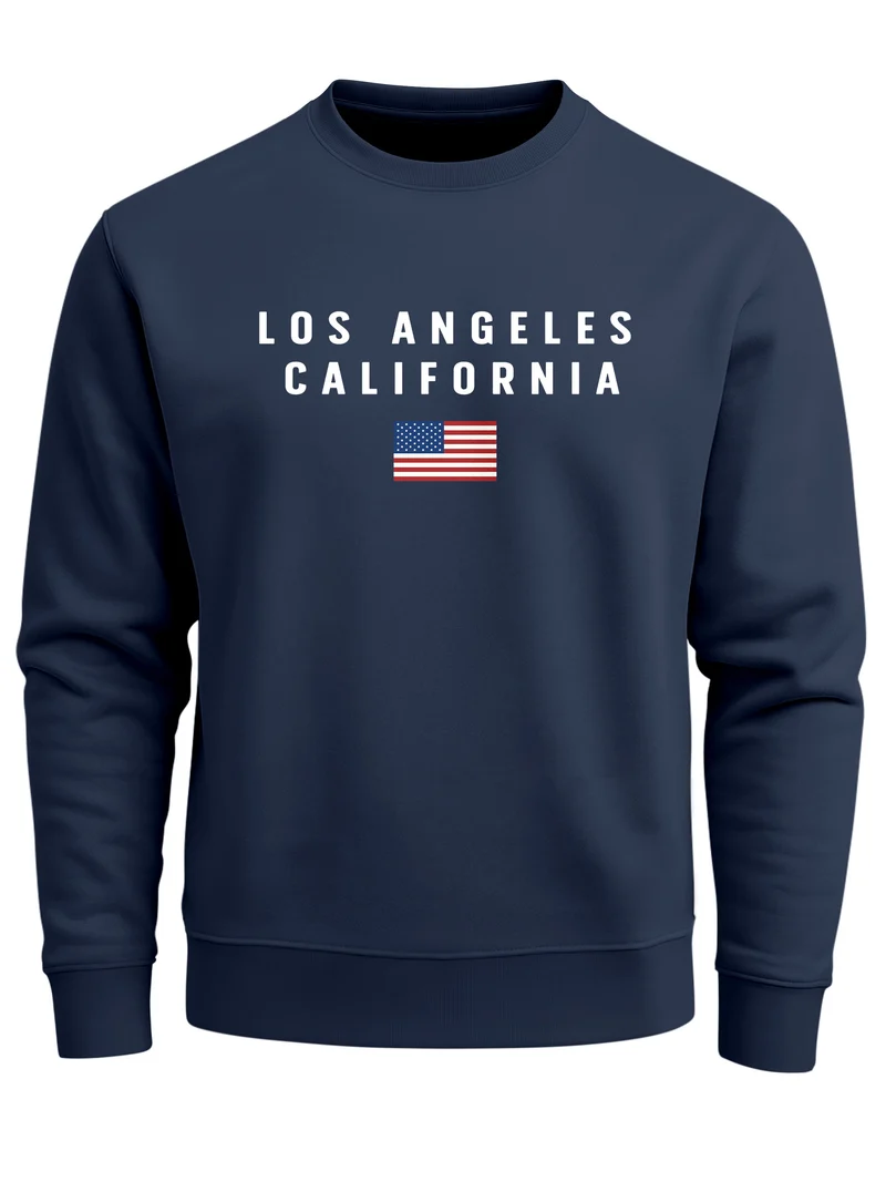 Sweatshirt Herren Bedruckt Schriftzug California Los Angeles USA Amerika Flagge Rundhals-Pullover