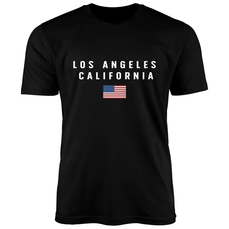 Herren T-Shirt Bedruckt Schriftzug California Los Angeles USA Amerika Flagge Fashion Streetstyle