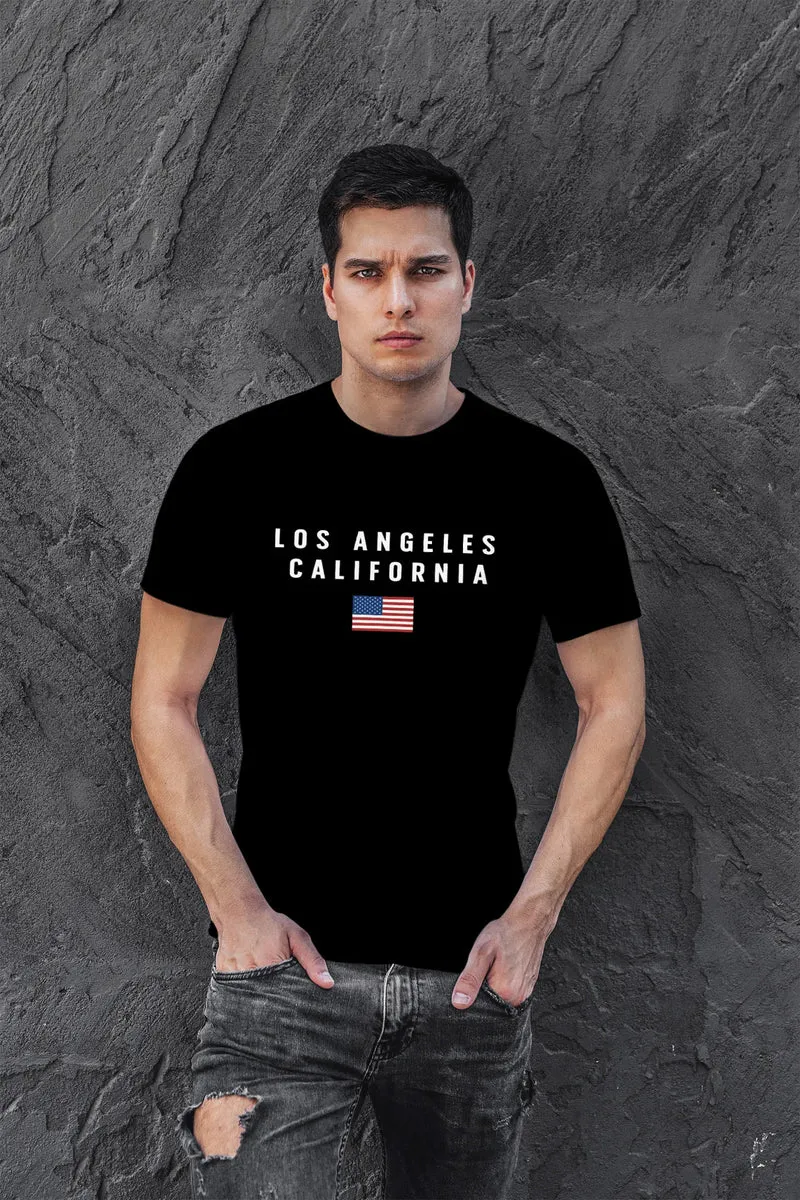 Herren T-Shirt Bedruckt Schriftzug California Los Angeles USA Amerika Flagge Fashion Streetstyle