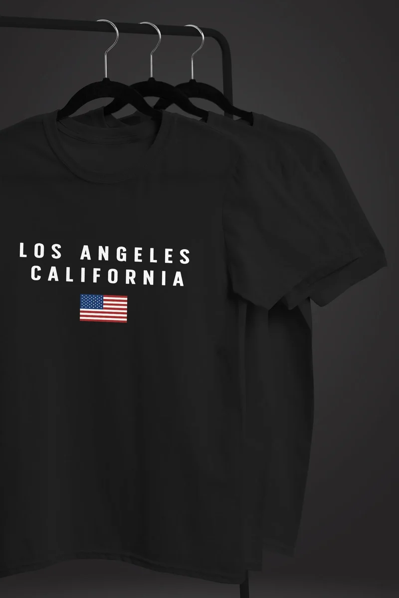 Herren T-Shirt Bedruckt Schriftzug California Los Angeles USA Amerika Flagge Fashion Streetstyle