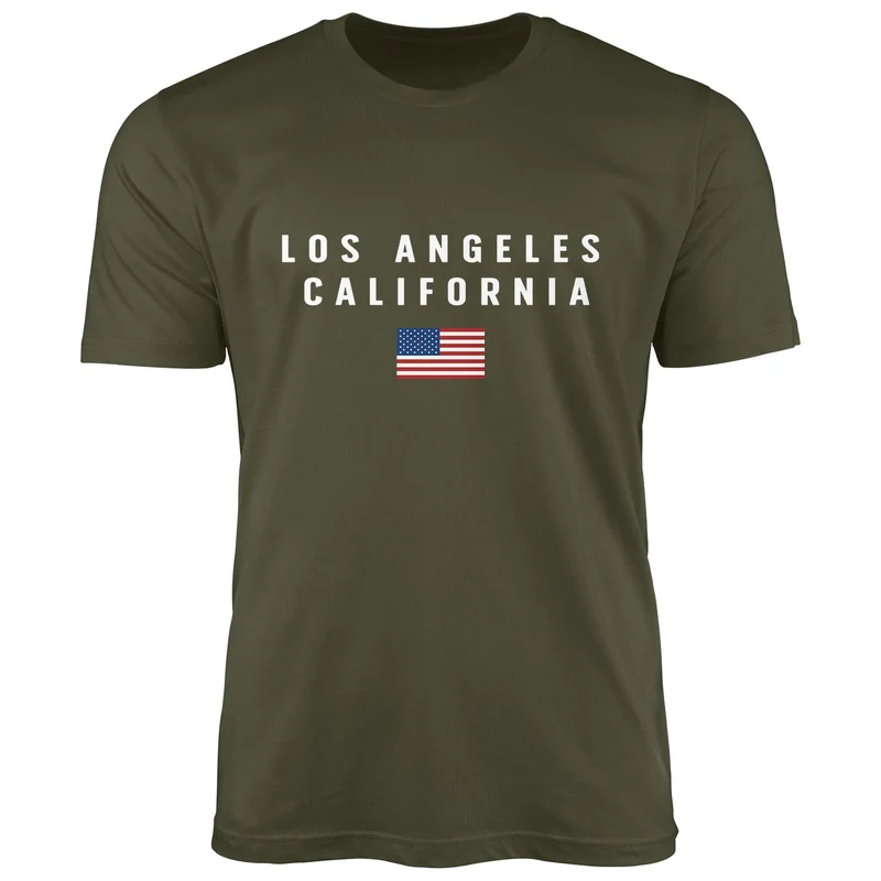 Herren T-Shirt Bedruckt Schriftzug California Los Angeles USA Amerika Flagge Fashion Streetstyle