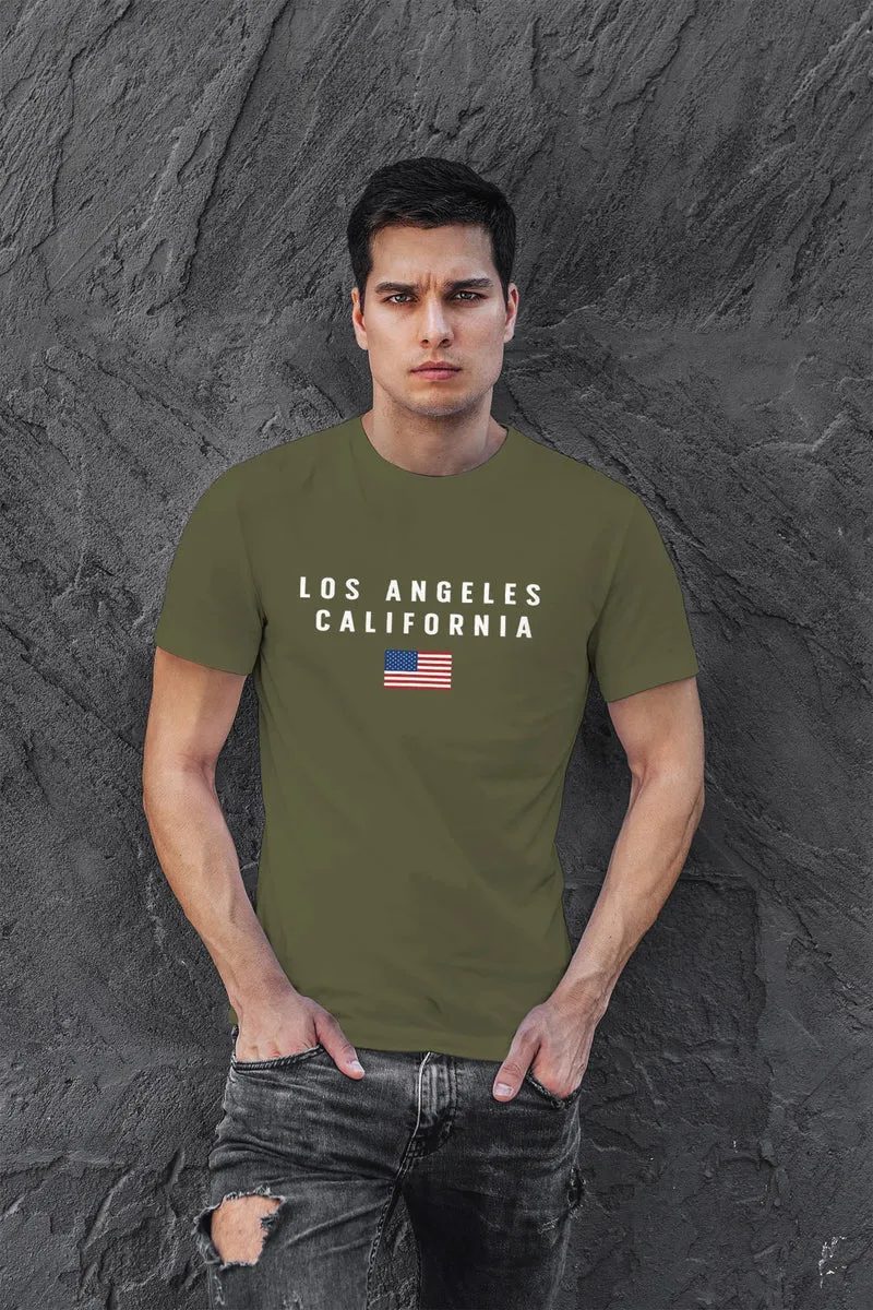 Herren T-Shirt Bedruckt Schriftzug California Los Angeles USA Amerika Flagge Fashion Streetstyle