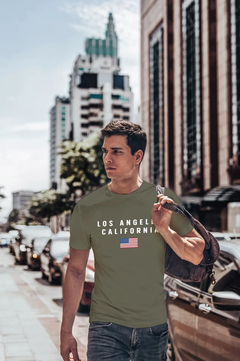 Herren T-Shirt Bedruckt Schriftzug California Los Angeles USA Amerika Flagge Fashion Streetstyle
