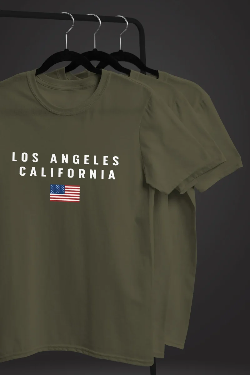 Herren T-Shirt Bedruckt Schriftzug California Los Angeles USA Amerika Flagge Fashion Streetstyle