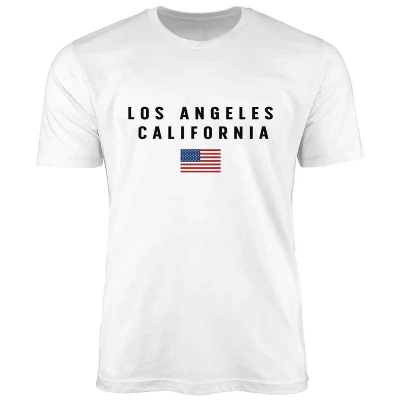 Herren T-Shirt Bedruckt Schriftzug California Los Angeles USA Amerika Flagge Fashion Streetstyle