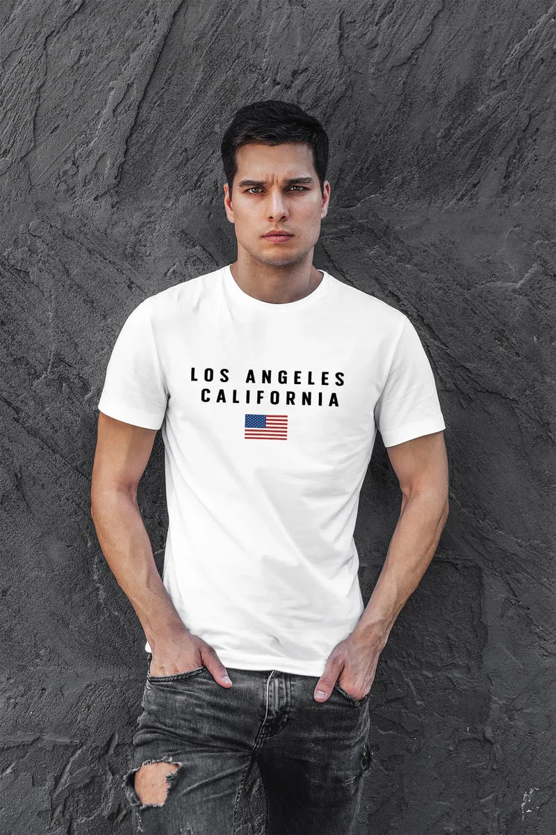Herren T-Shirt Bedruckt Schriftzug California Los Angeles USA Amerika Flagge Fashion Streetstyle
