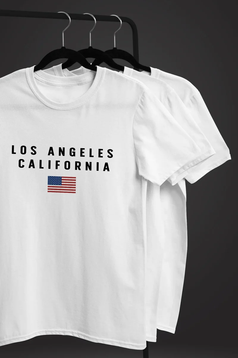 Herren T-Shirt Bedruckt Schriftzug California Los Angeles USA Amerika Flagge Fashion Streetstyle