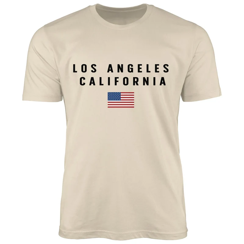Herren T-Shirt Bedruckt Schriftzug California Los Angeles USA Amerika Flagge Fashion Streetstyle