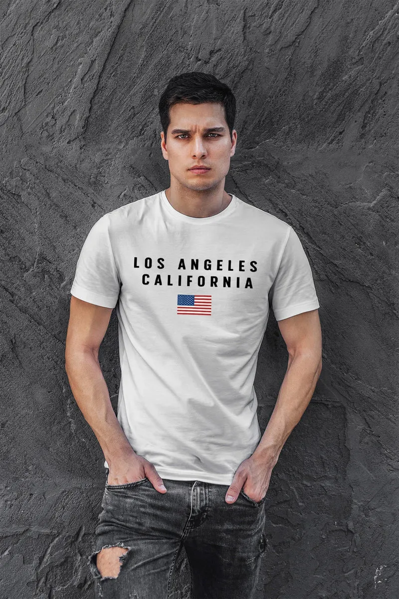 Herren T-Shirt Bedruckt Schriftzug California Los Angeles USA Amerika Flagge Fashion Streetstyle