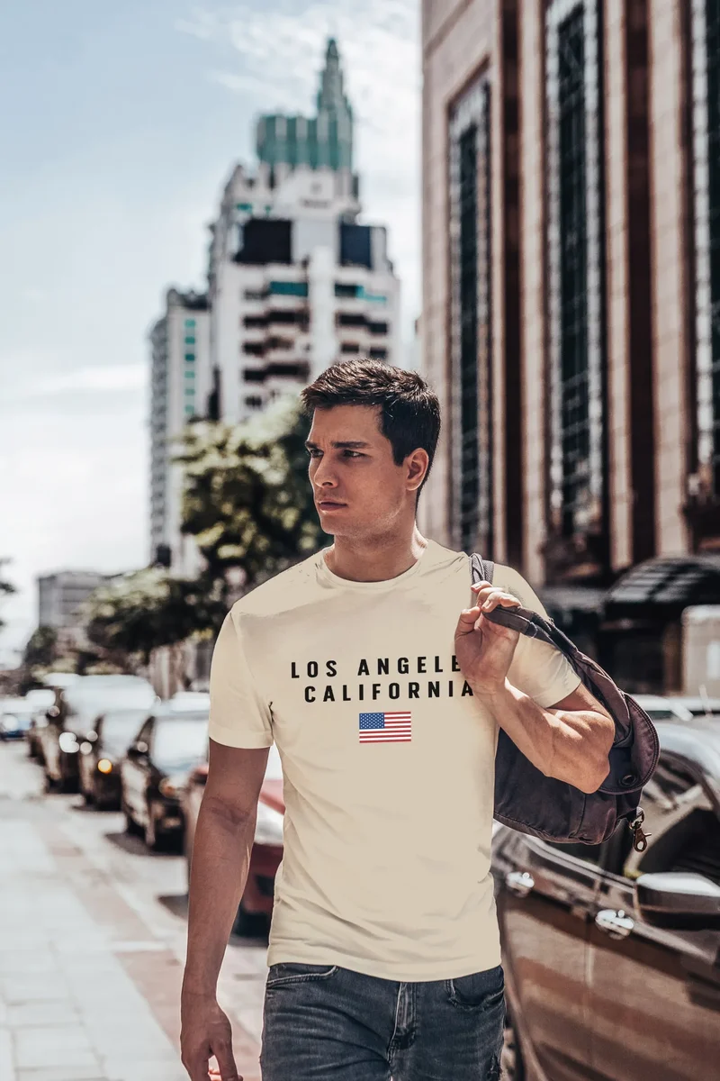 Herren T-Shirt Bedruckt Schriftzug California Los Angeles USA Amerika Flagge Fashion Streetstyle