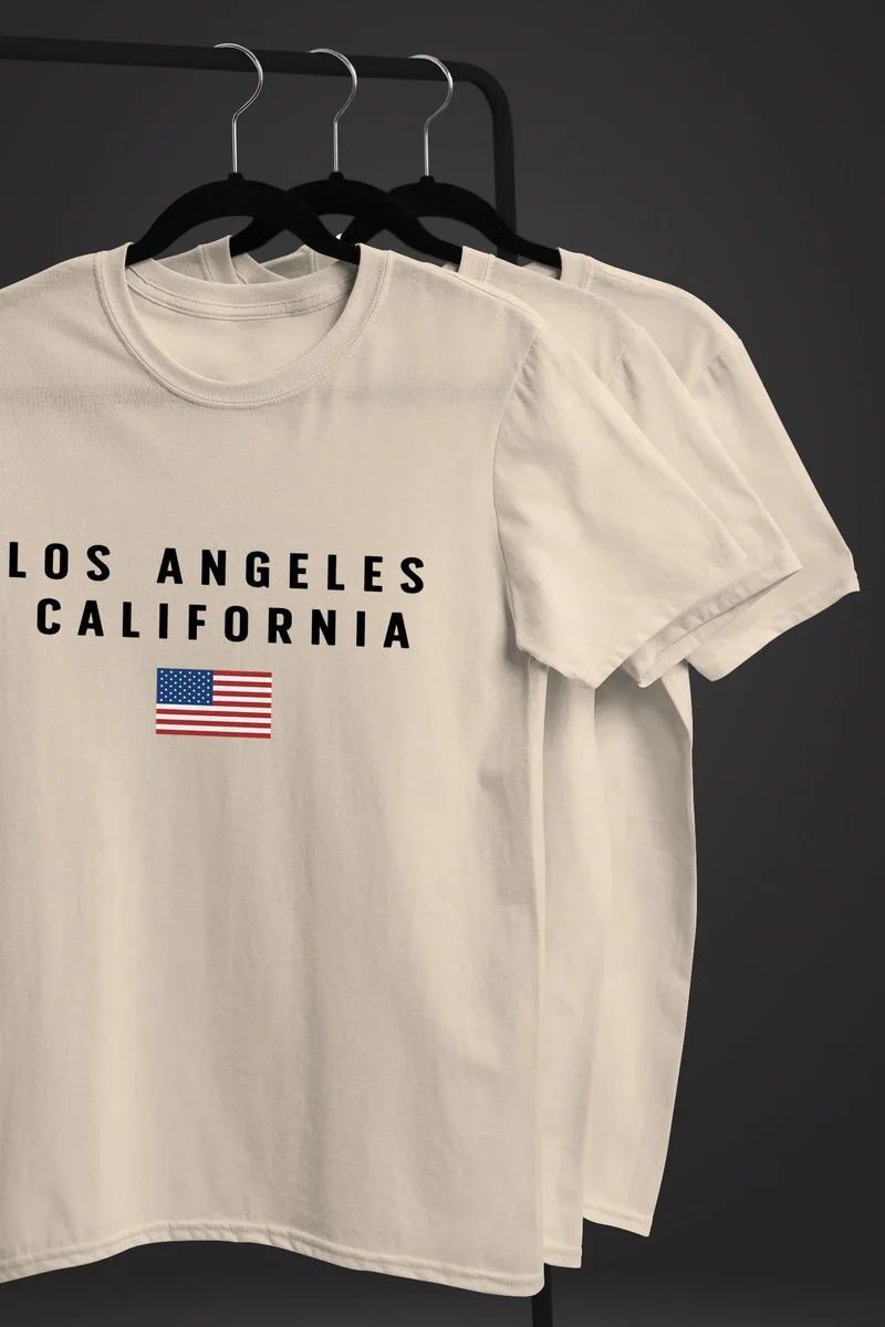Herren T-Shirt Bedruckt Schriftzug California Los Angeles USA Amerika Flagge Fashion Streetstyle