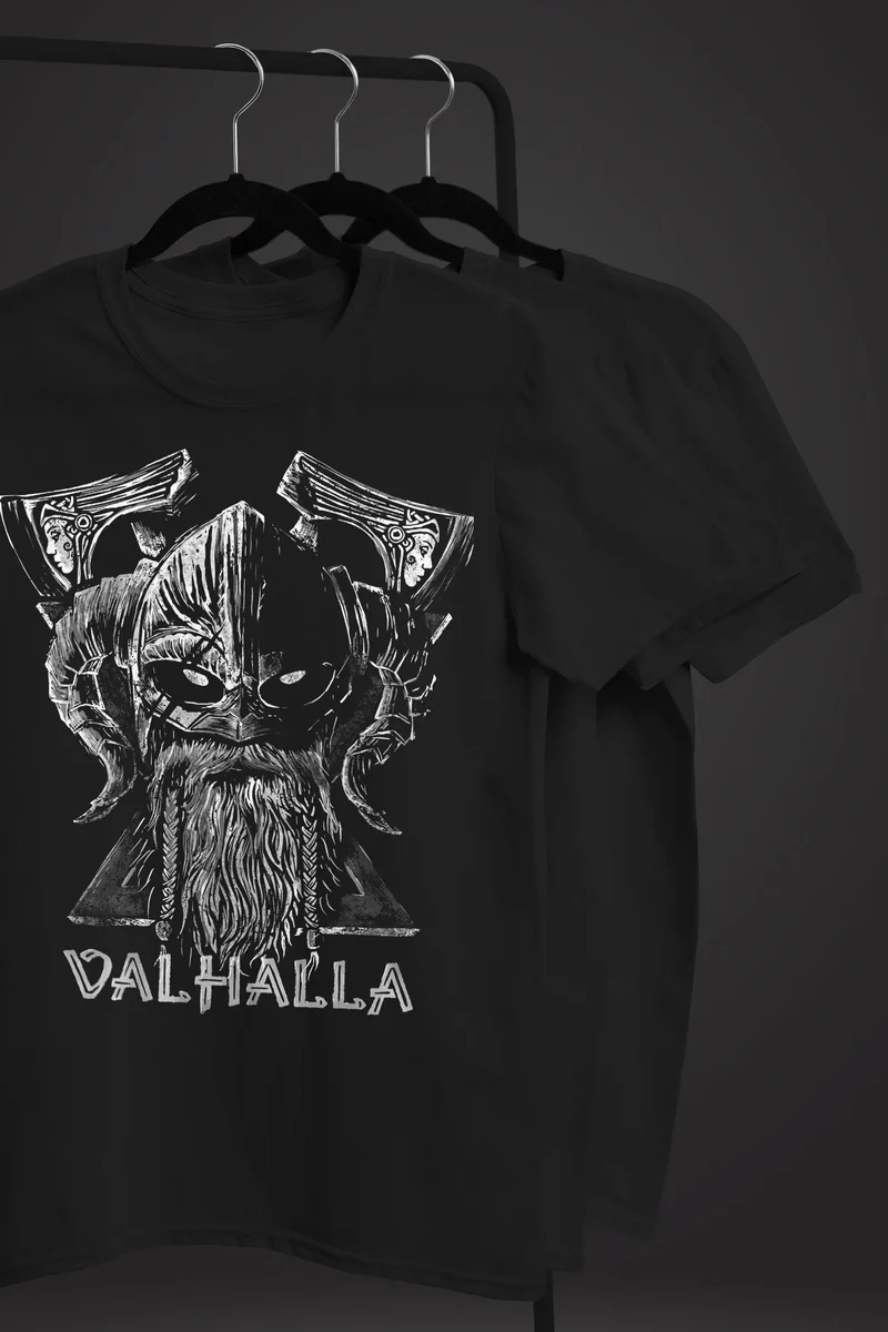 Herren T-Shirt Bedruckt Valhalla Wikinger Odin Wotan Axt Print Muskelshirt Muscle Shirt Fashion Streetstyle