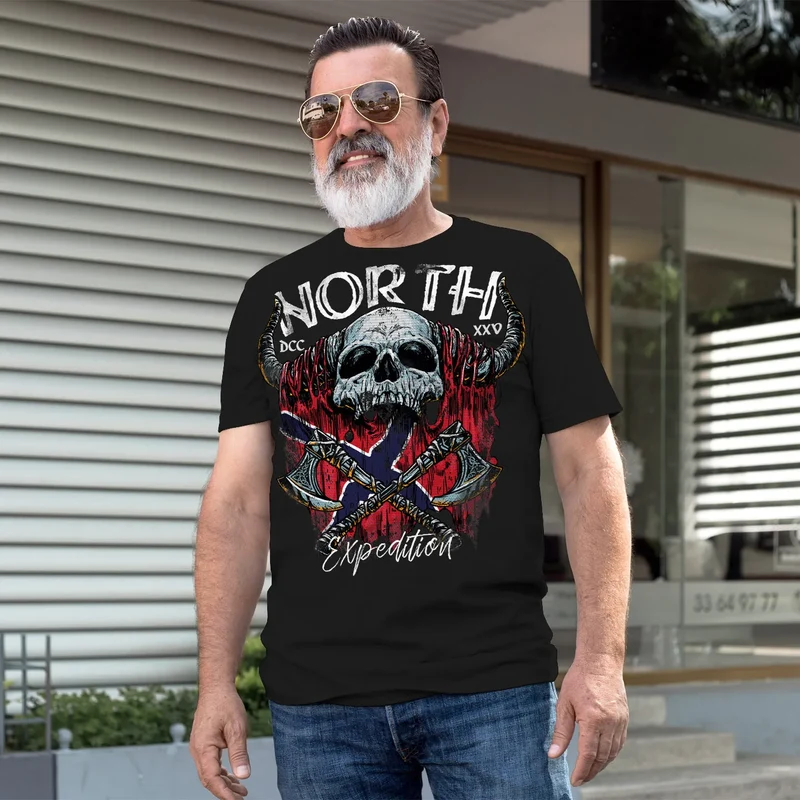 Herren T-Shirt North Wikinger Norwegen Skull Totenkopf Print Aufdruck Fashion Streetstyle
