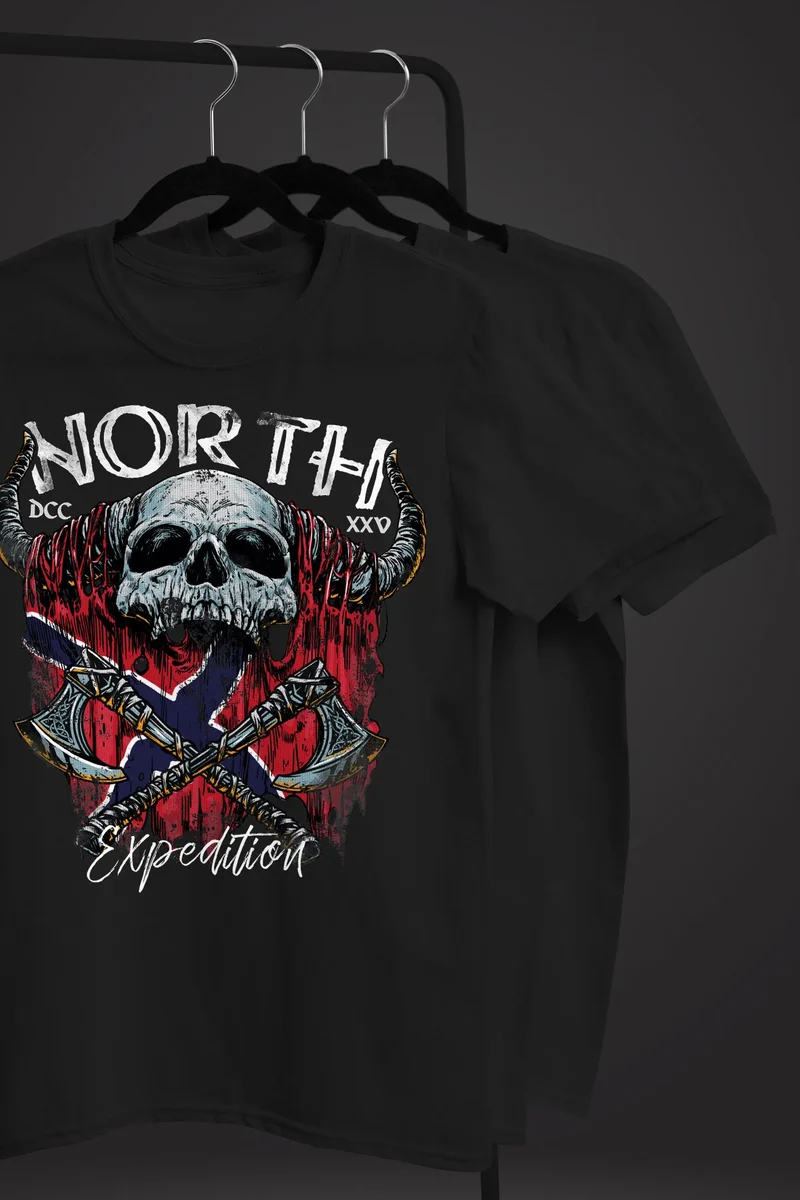 Herren T-Shirt North Wikinger Norwegen Skull Totenkopf Print Aufdruck Fashion Streetstyle
